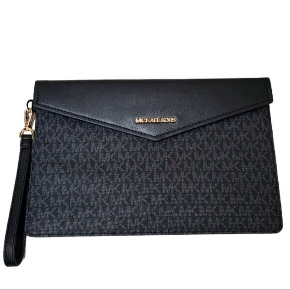Michael Kors Handbags - MICHAEL KORS Signature Wristlet Pouch – Black MK Logo, Zip Closure